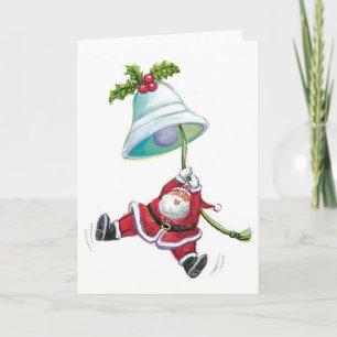 Santa Claus and Christmas Bell Greeting Card