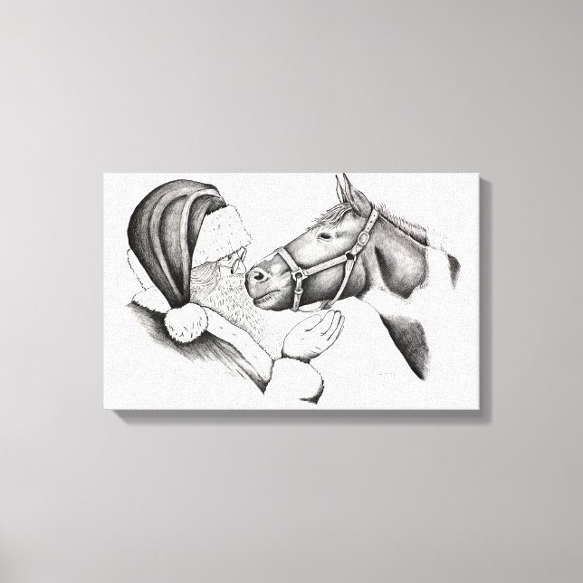 Santa Claus and Christmas Paint Horse Canvas Print (Front)