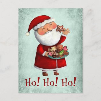 Santa Claus And Cookies Holiday Postcard by partymonster at Zazzle