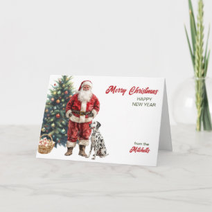 Santa Claus and Dalmatian Dog Christmas Holiday Card
