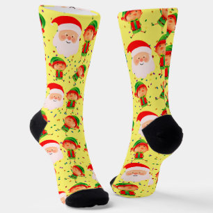Santa Claus and Elf Christmas Holiday Cute Festive Socks