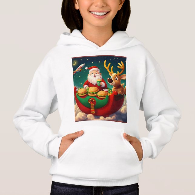 Santa Claus and Elf Enjoying McDonald's  Hoodie (Front)