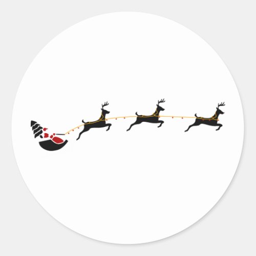 Santa Claus and Flying Reindeer Minimalist Classic Round Sticker