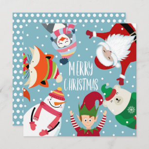Santa Claus and Friends Flat Christmas Card