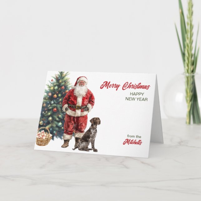 Santa Claus and German Shorthaired Pointer Holiday Card (Front)