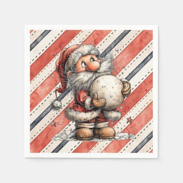 Santa Claus and Giant Snowball Napkins (Front)