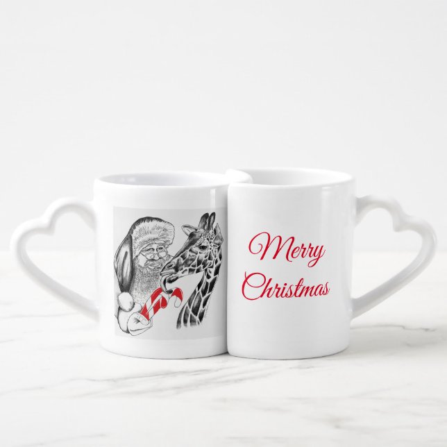 Santa Claus and Giraffe - Merry Christmas Coffee Mug Set (Front Nesting)