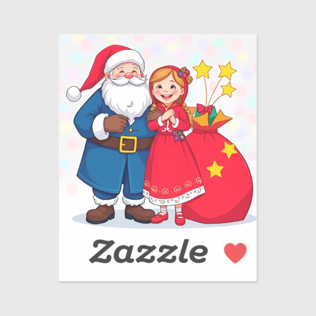 Santa Claus and Girl with a Gift Bag Sticker (Sheet)