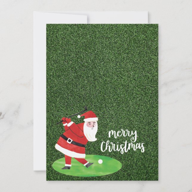 Santa Claus and golf ball on green grass Christmas Invitation (Front)