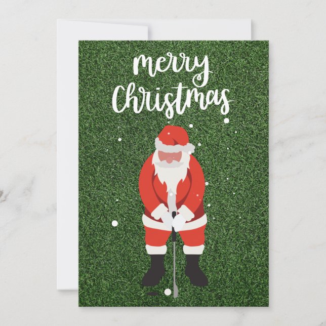 Santa Claus and golf ball on green grass Christmas Invitation (Front)