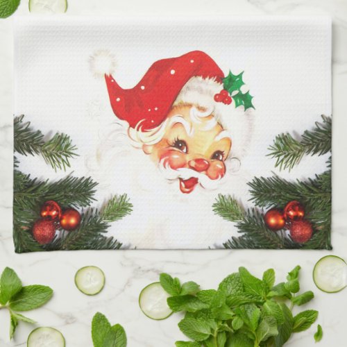 Santa Claus and Greenery Christmas Kitchen Towels