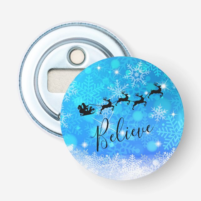 Santa Claus and his Flying Reindeer - Believe Bottle Opener (Front)