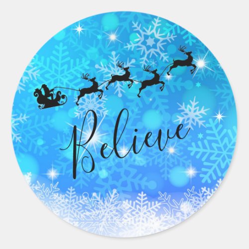 Santa Claus and his Flying Reindeer _ Believe Classic Round Sticker
