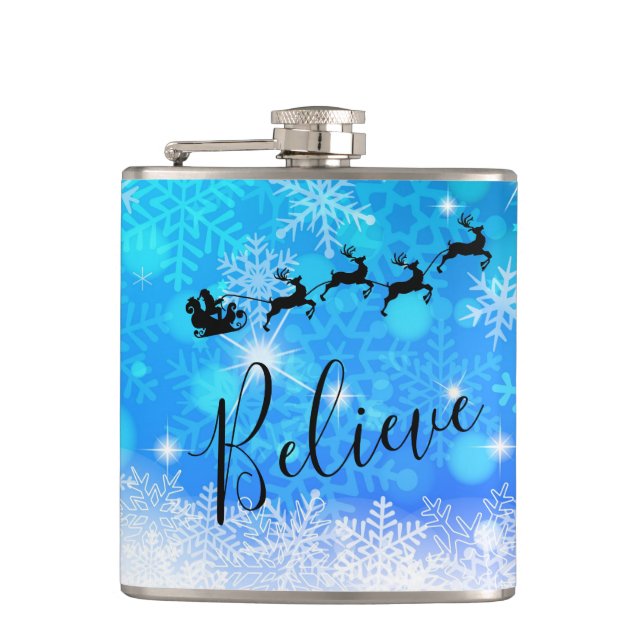 Santa Claus and his Flying Reindeer - Believe Flask (Front)