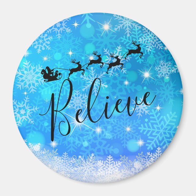 Santa Claus and his Flying Reindeer - Believe Magnet (Front)