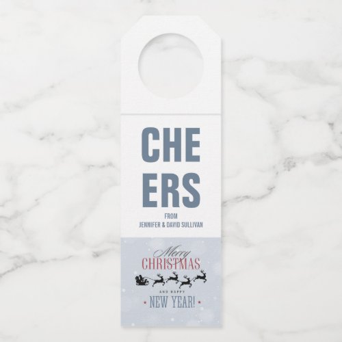 Santa Claus and his Flying Reindeer Christmas Bottle Hanger Tag