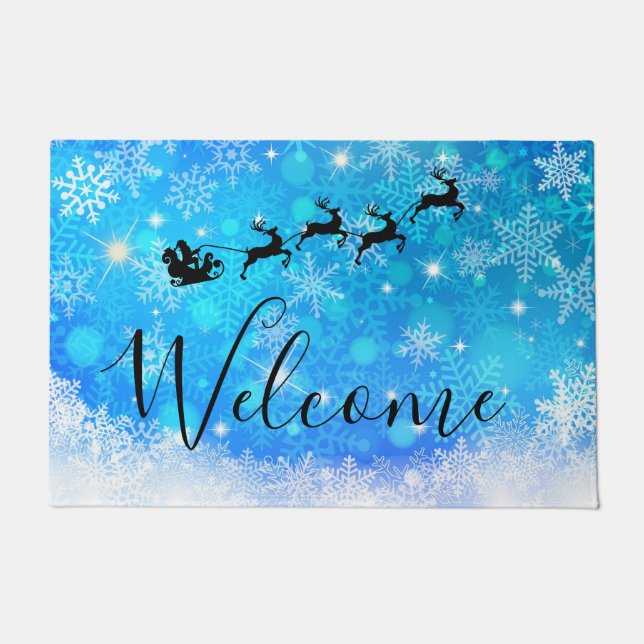 Santa Claus and his Flying Reindeer - Welcome Doormat (Front)