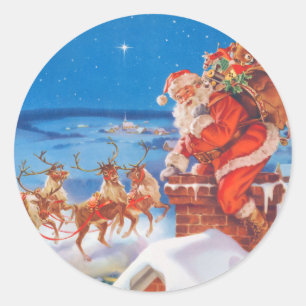 Santa Claus and his Mighty Reindeer Classic Round Sticker