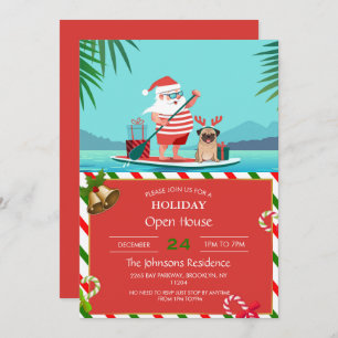 Santa Claus and His Pug on a Surfboard Invitation