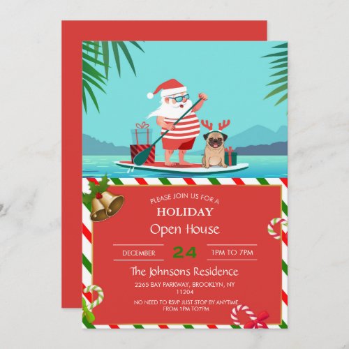 Santa Claus and His Pug on a Surfboard Invitation