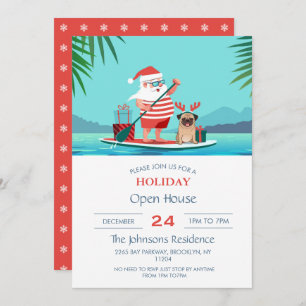 Santa Claus and His Pug on a Surfboard Invitation