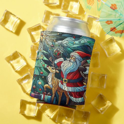 Santa Claus and His Reindeer Bearing Gifts Can Cooler