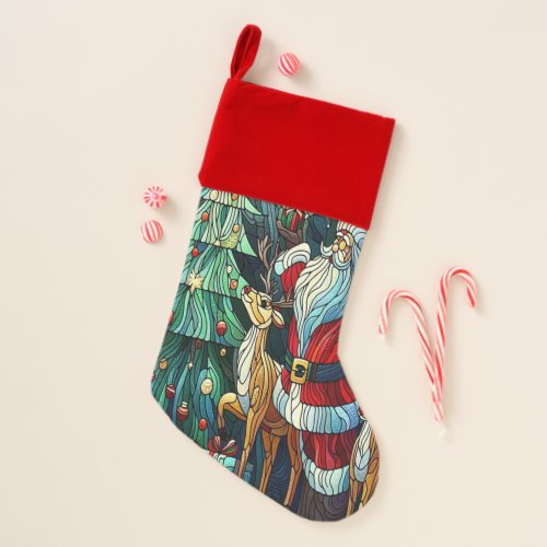 Santa Claus and His Reindeer Bearing Gifts Christmas Stocking