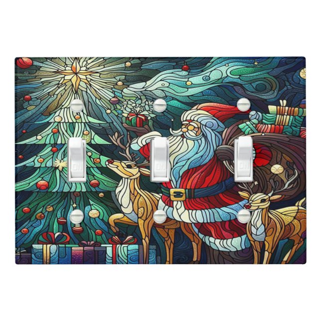 Santa Claus and His Reindeer Bearing Gifts Light Switch Cover (In Situ)