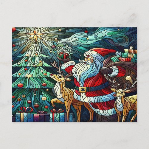 Santa Claus and His Reindeer Bearing Gifts Postcard