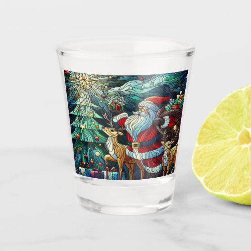 Santa Claus and His Reindeer Bearing Gifts Shot Glass