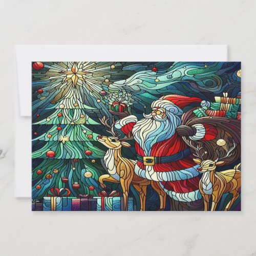 Santa Claus and His Reindeer Bearing Gifts Thank You Card
