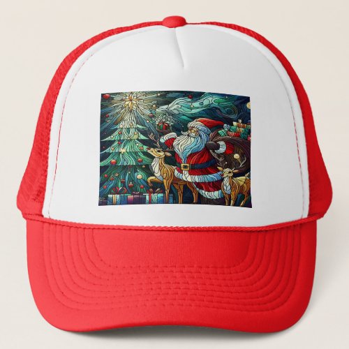 Santa Claus and His Reindeer Bearing Gifts Trucker Hat