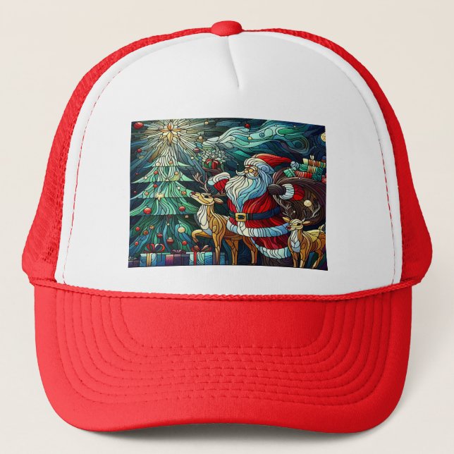 Santa Claus and His Reindeer Bearing Gifts Trucker Hat (Front)