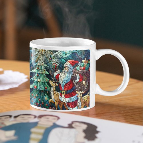 Santa Claus and His Reindeer Bearing Gifts Two_Tone Coffee Mug