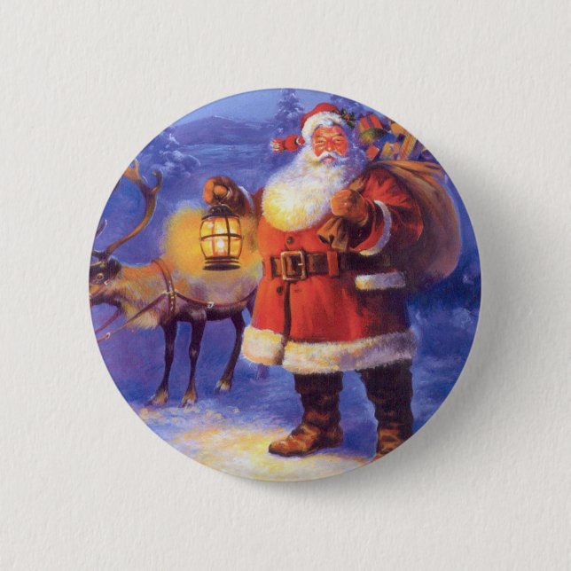 Santa Claus and his reindeer Button (Front)