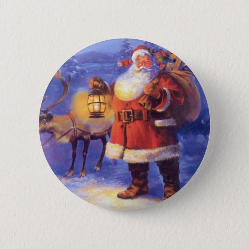 Santa Claus and his reindeer Button