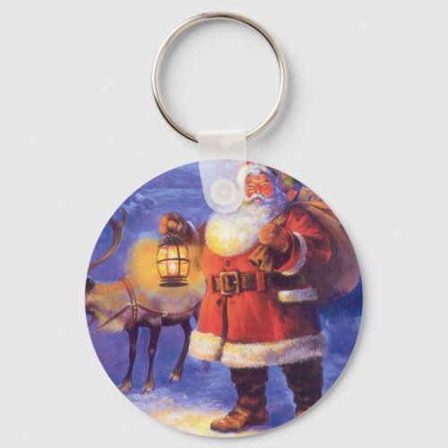 Santa Claus and his reindeer Keychain