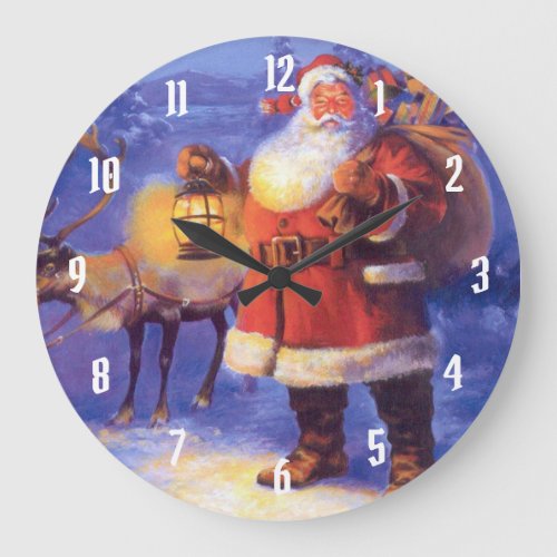 Santa Claus and his reindeer Large Clock