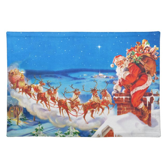 Santa Claus and his Reindeer Up on the Rooftop Placemat (Front)
