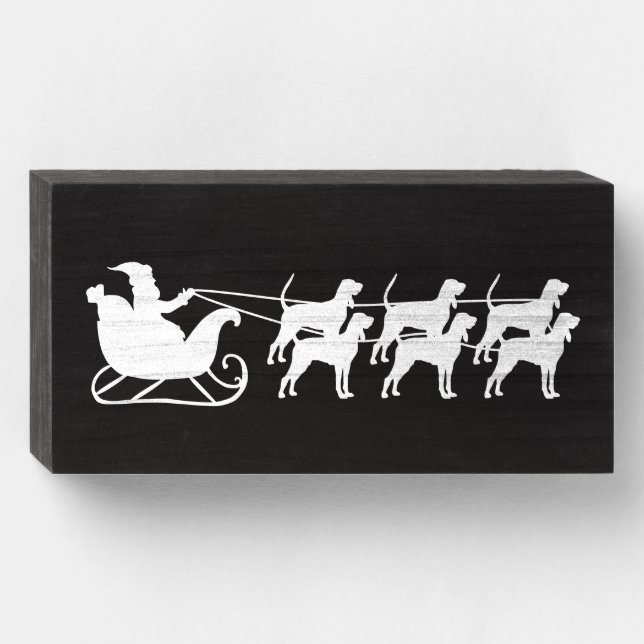 Santa Claus and His Team of Coonhounds Sleigh Wooden Box Sign (Front Horizontal)