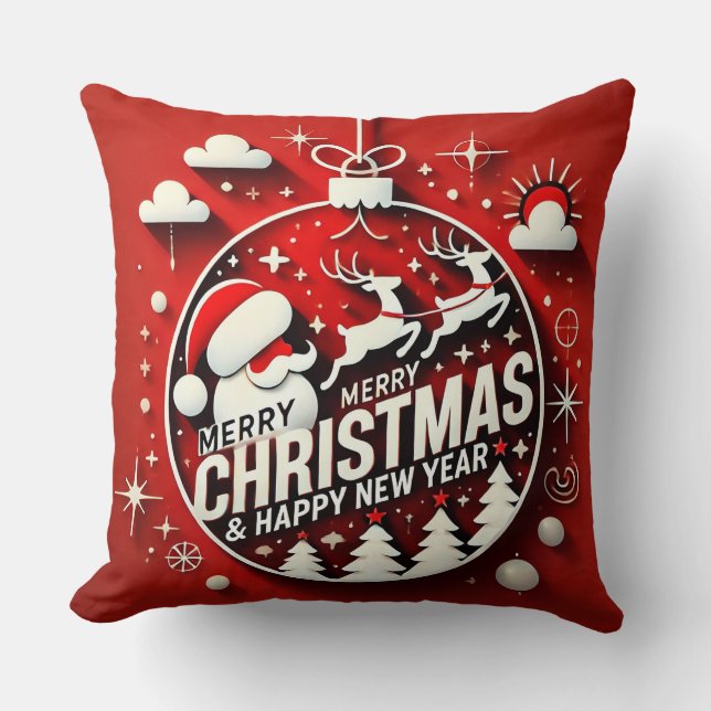 Santa Claus and Holiday Decor Throw Pillow (Front)