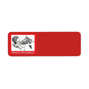 Santa Claus and Horse for Christmas Label
