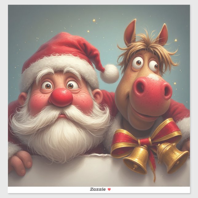 Santa Claus and Horse Sharing Festive Cheer Sticker (Sheet)