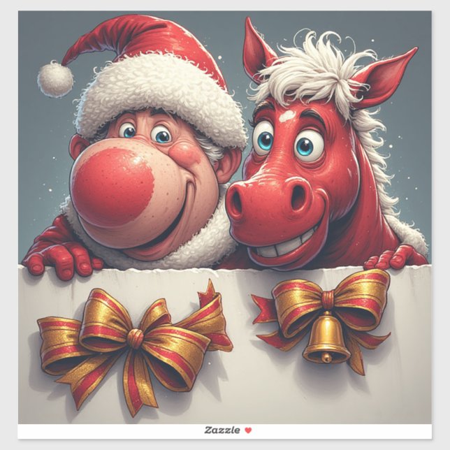 Santa Claus and Horse Sharing Festive Cheer Sticker (Sheet)