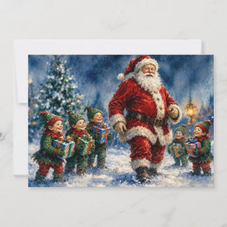 Santa Claus and Joyful Christmas Elves,  Holiday Card
