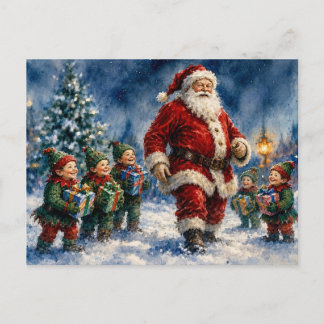 Santa Claus and Joyful Christmas Elves,  Postcard