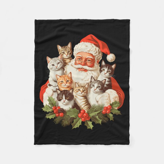 Santa Claus And Kittens Cats Christmas  Fleece Blanket (Front)