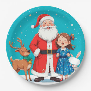 Santa Claus And Little Girl For Christmas Paper Plates