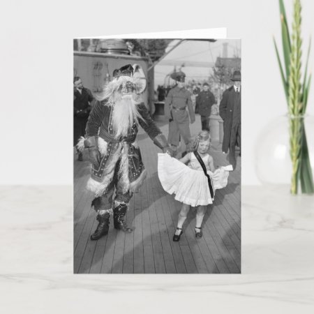 Santa Claus And Little Girl On Deck, 1925 Holiday Card