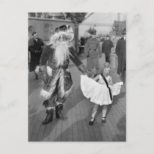Santa Claus and Little Girl on Deck, 1925 Holiday Postcard